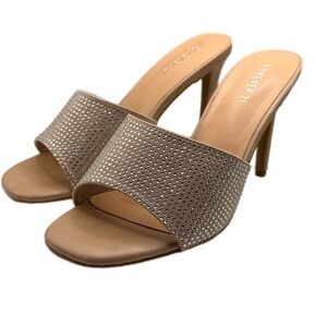 Forever 21 | Pure2 Tan Silver Rhinestone Embellished Peep Toe Heels New